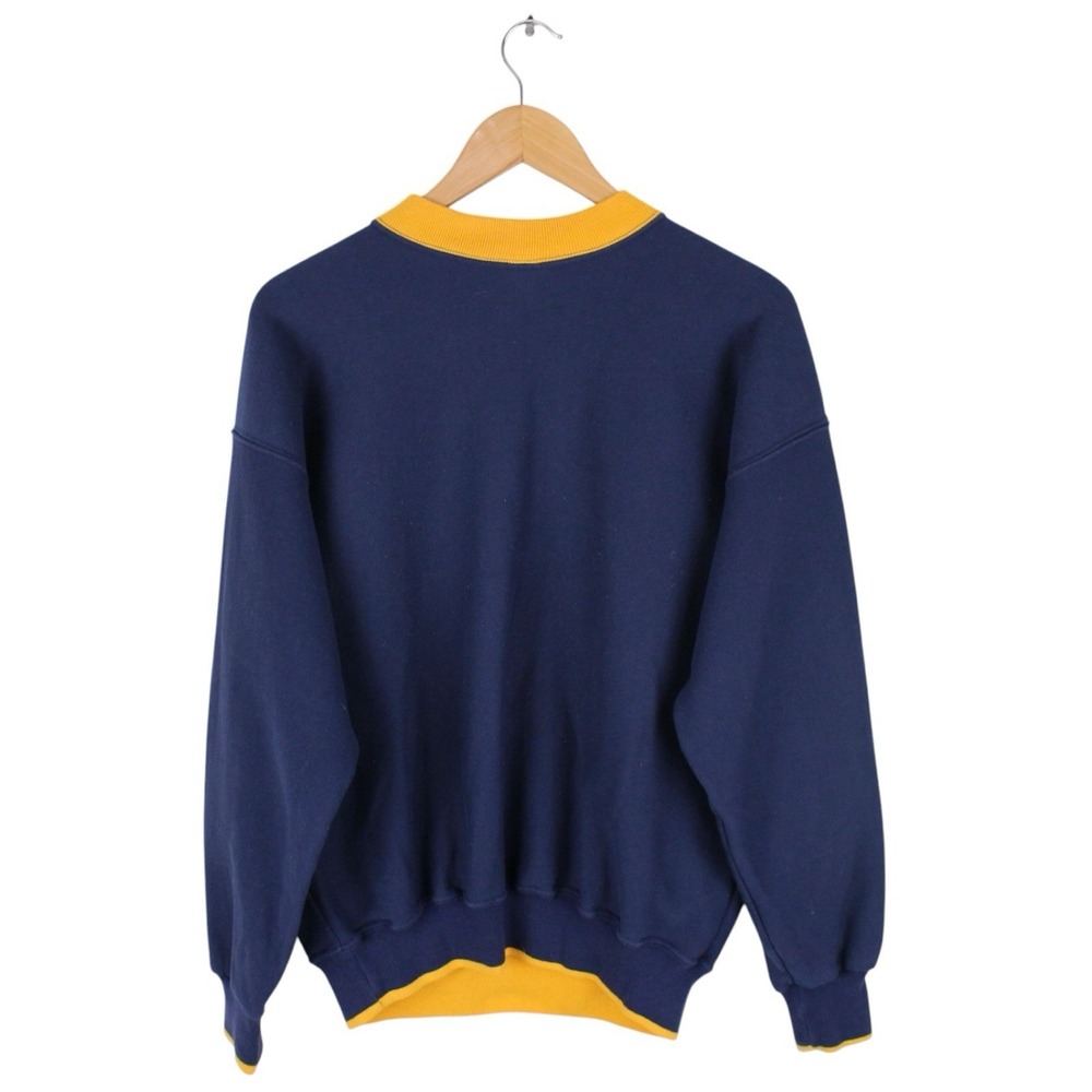 Vintage Michigan Wolverines Sweatshirt Big Logo Crewneck Navy Yellow Mens Large - Picture 4 of 4